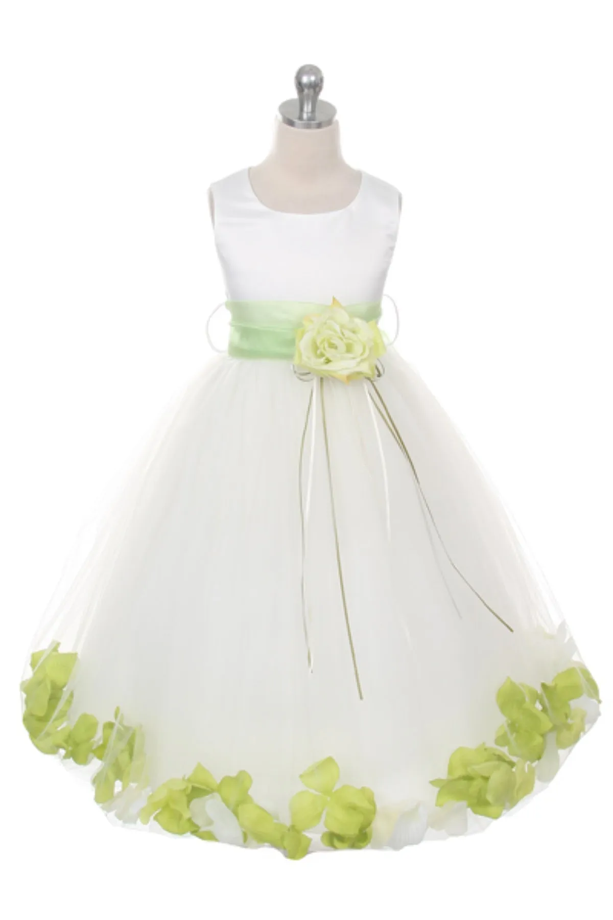 White Satin Flower Petal Plus Size Girls Dress