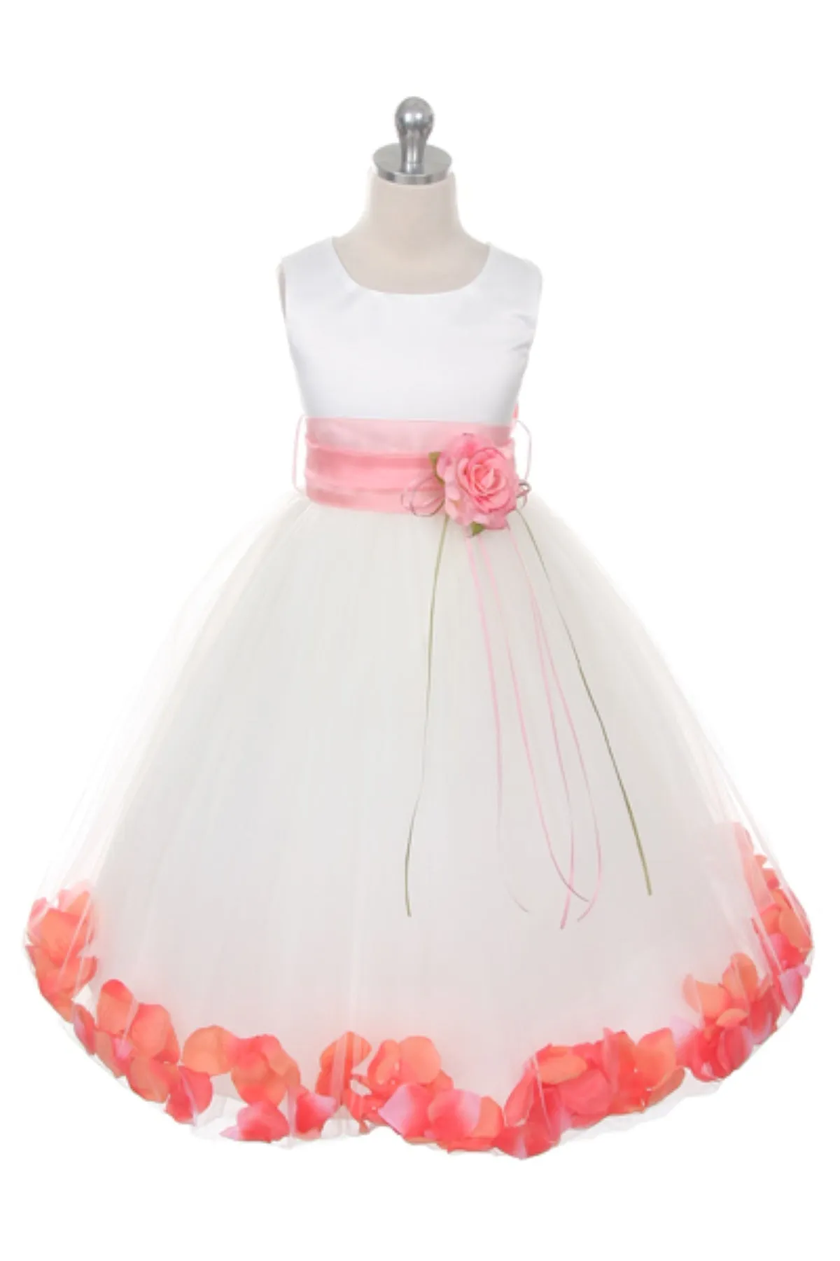 White Satin Flower Petal Plus Size Girls Dress