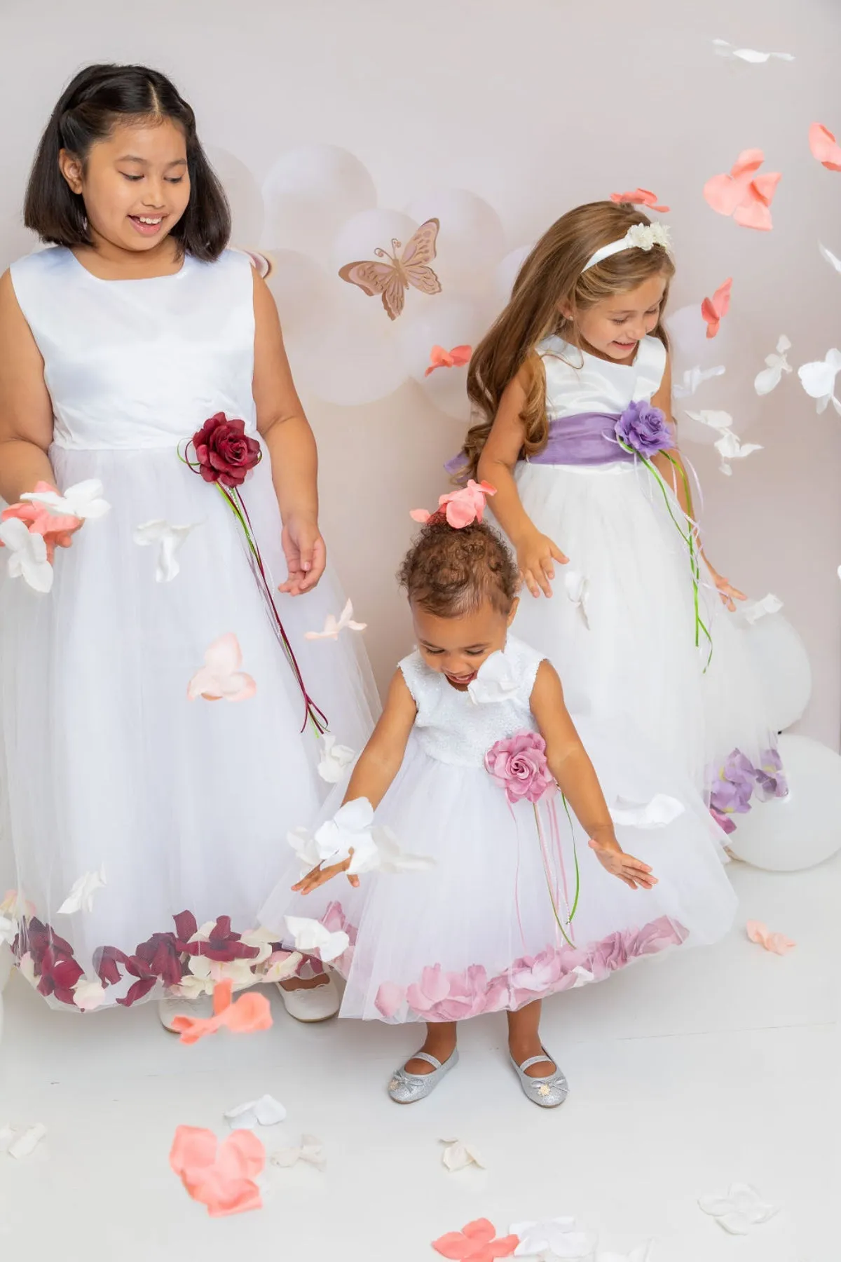 White Satin Flower Petal Plus Size Girls Dress