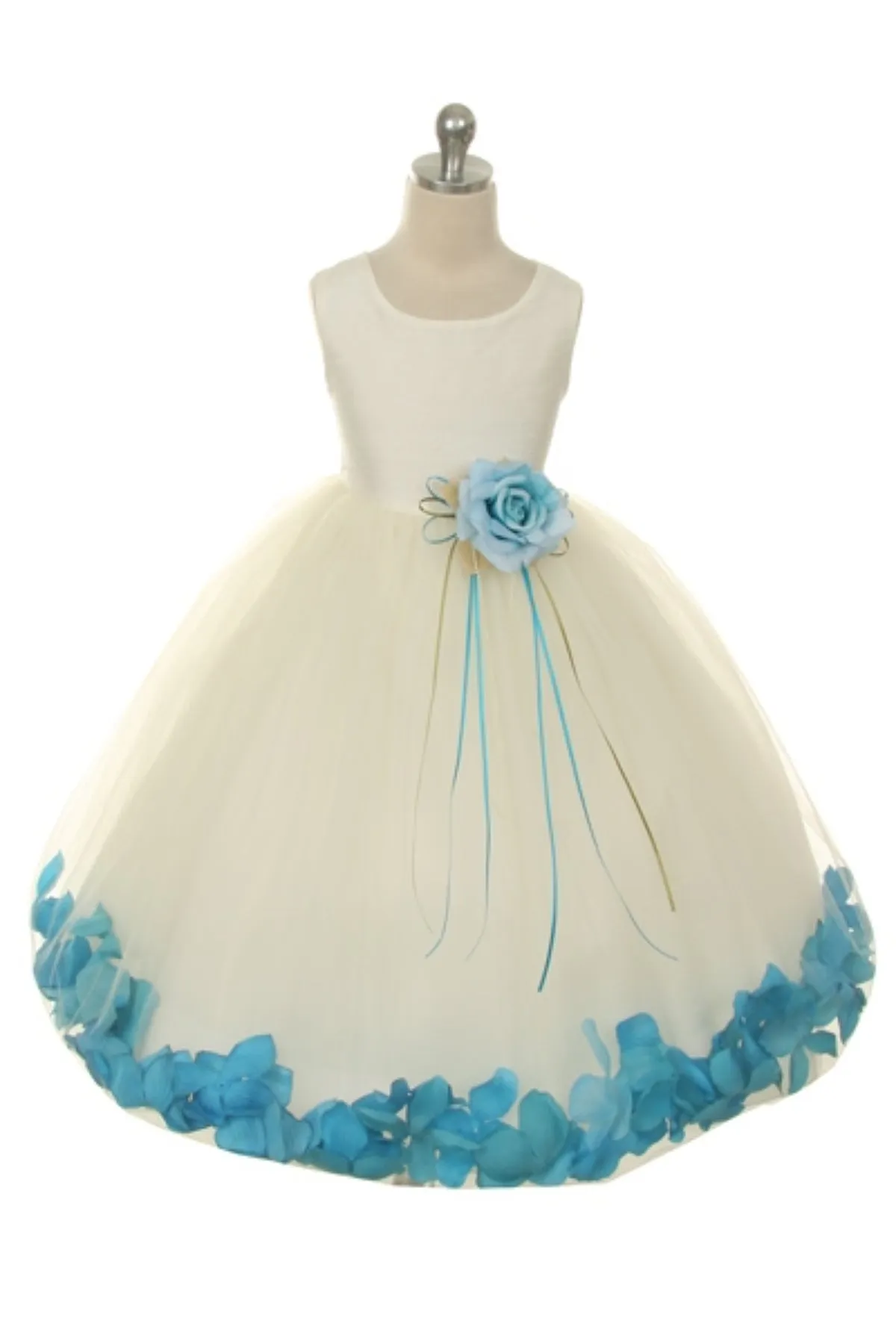 White Satin Flower Petal Plus Size Girls Dress