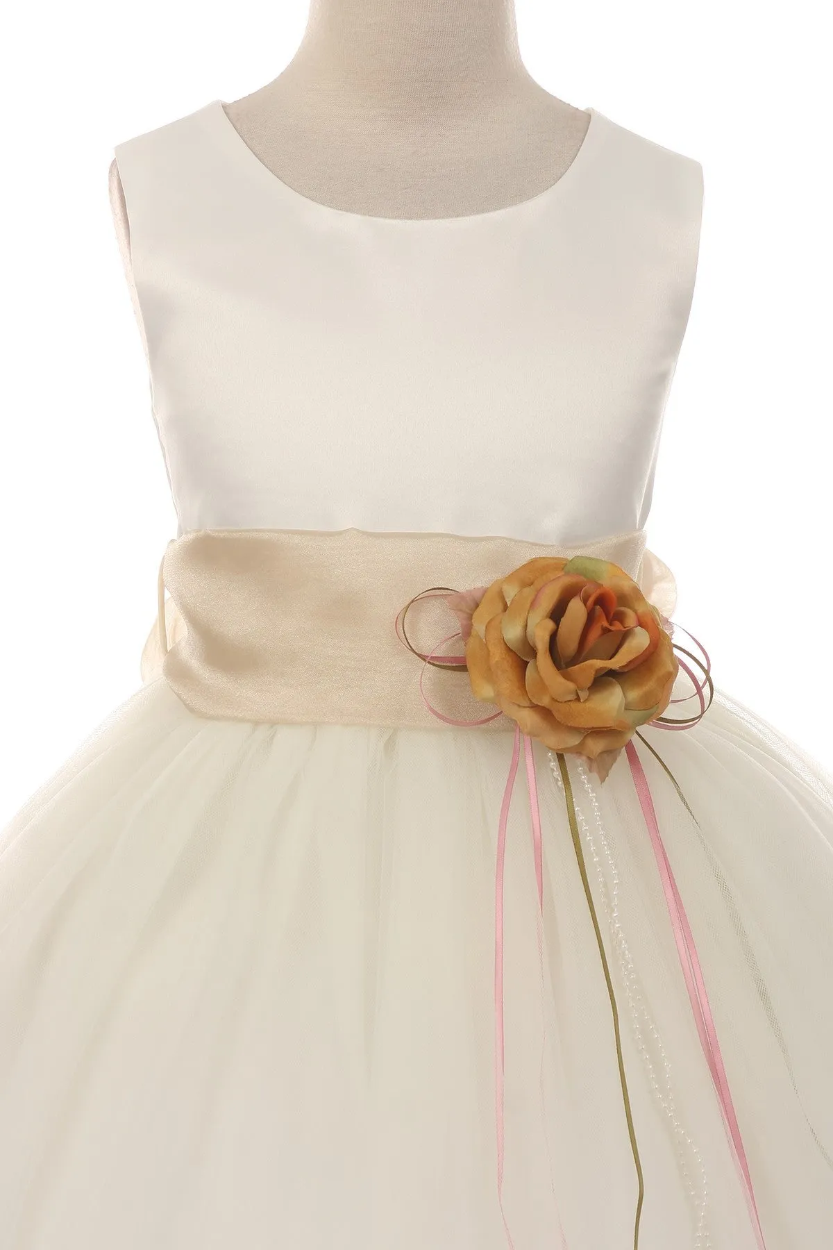 White Satin Flower Petal Plus Size Girls Dress