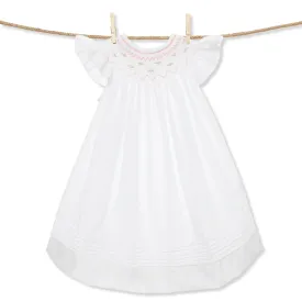White Smocked Rosette flutter sleeve Dress