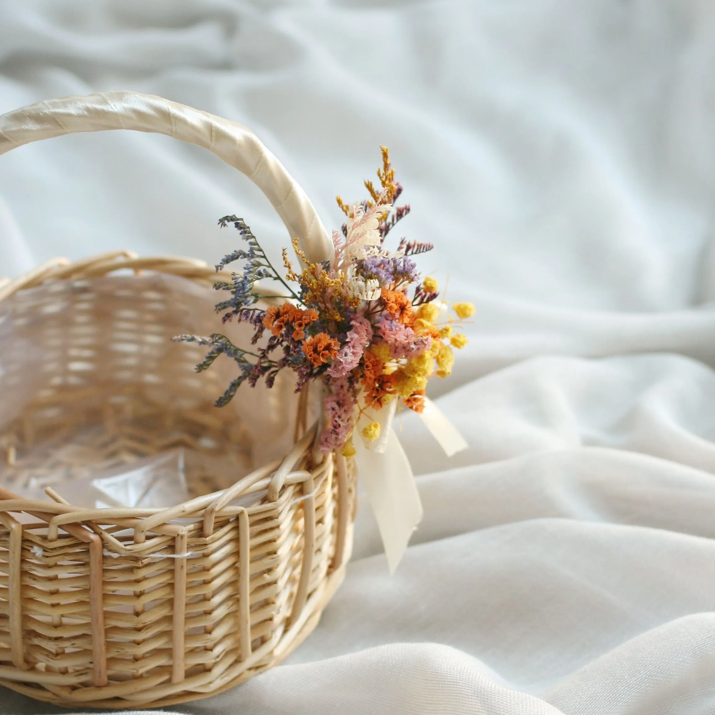 Wicker Flower Girl Basket COLOURFUL FLOWERS
