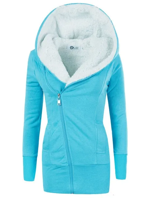 Women Coats Winter Lamb Cashmere Overcoat Long Slim Zipper Hooded Parka Female Plus Size Warm Women Clothes