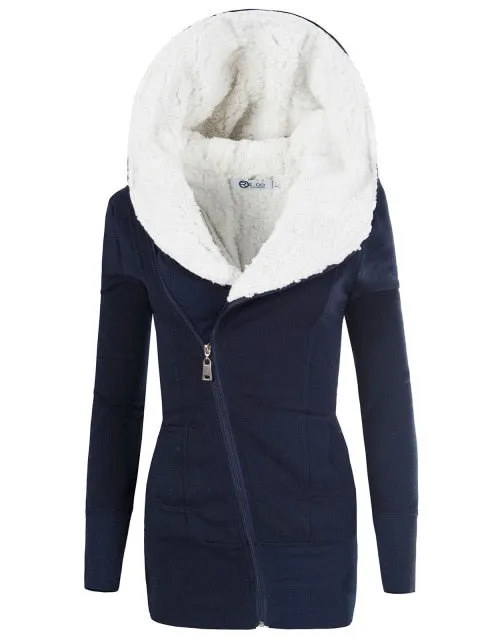 Women Coats Winter Lamb Cashmere Overcoat Long Slim Zipper Hooded Parka Female Plus Size Warm Women Clothes