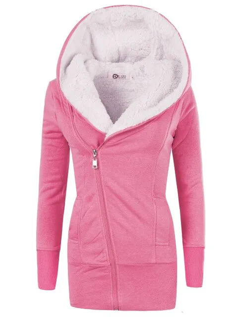Women Coats Winter Lamb Cashmere Overcoat Long Slim Zipper Hooded Parka Female Plus Size Warm Women Clothes