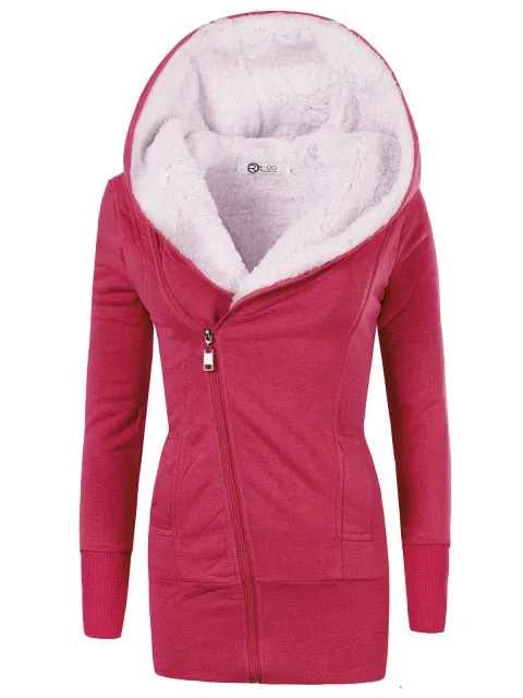 Women Coats Winter Lamb Cashmere Overcoat Long Slim Zipper Hooded Parka Female Plus Size Warm Women Clothes