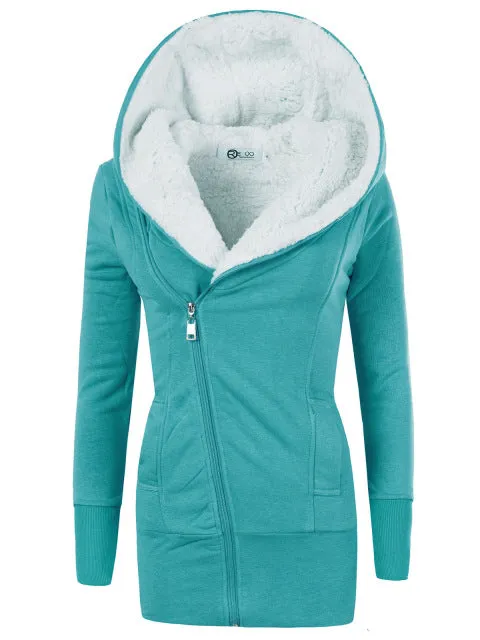 Women Coats Winter Lamb Cashmere Overcoat Long Slim Zipper Hooded Parka Female Plus Size Warm Women Clothes