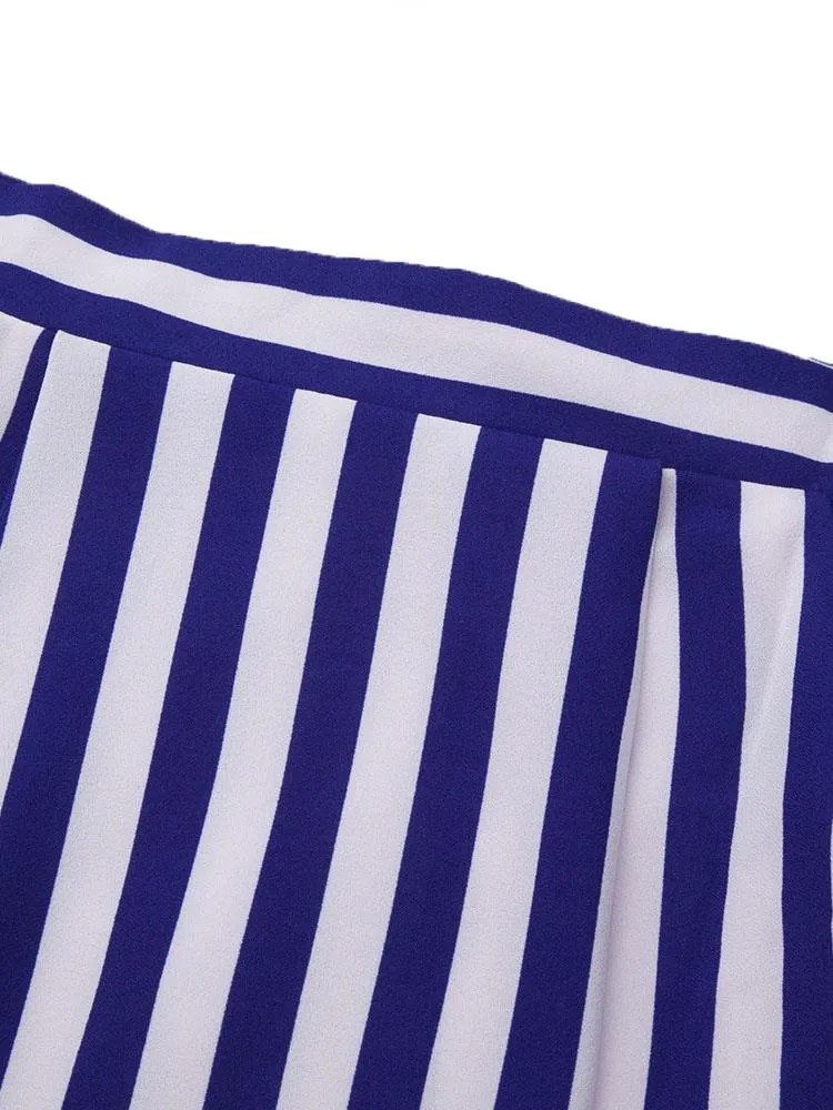 Women Slim Printed Short Sleeve T-Shirt Stripe Skirt Two Pieces Set