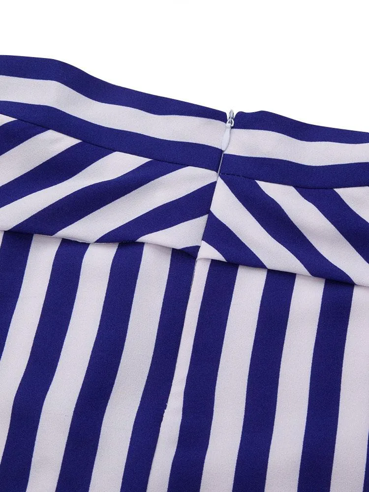 Women Slim Printed Short Sleeve T-Shirt Stripe Skirt Two Pieces Set