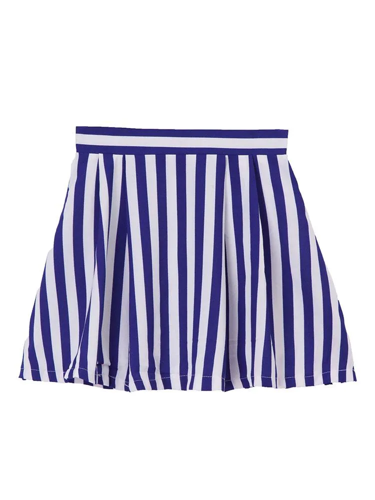 Women Slim Printed Short Sleeve T-Shirt Stripe Skirt Two Pieces Set