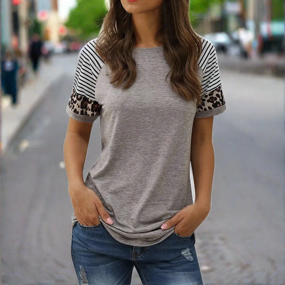 Women's Casual T Shirt Solid Color With Print Sleeves