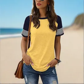 Women's Casual T Shirt Solid Color With Print Sleeves