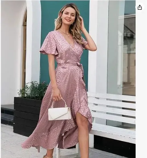 Women's Summer Chiffon V Neck Ruffle Maxi Dress